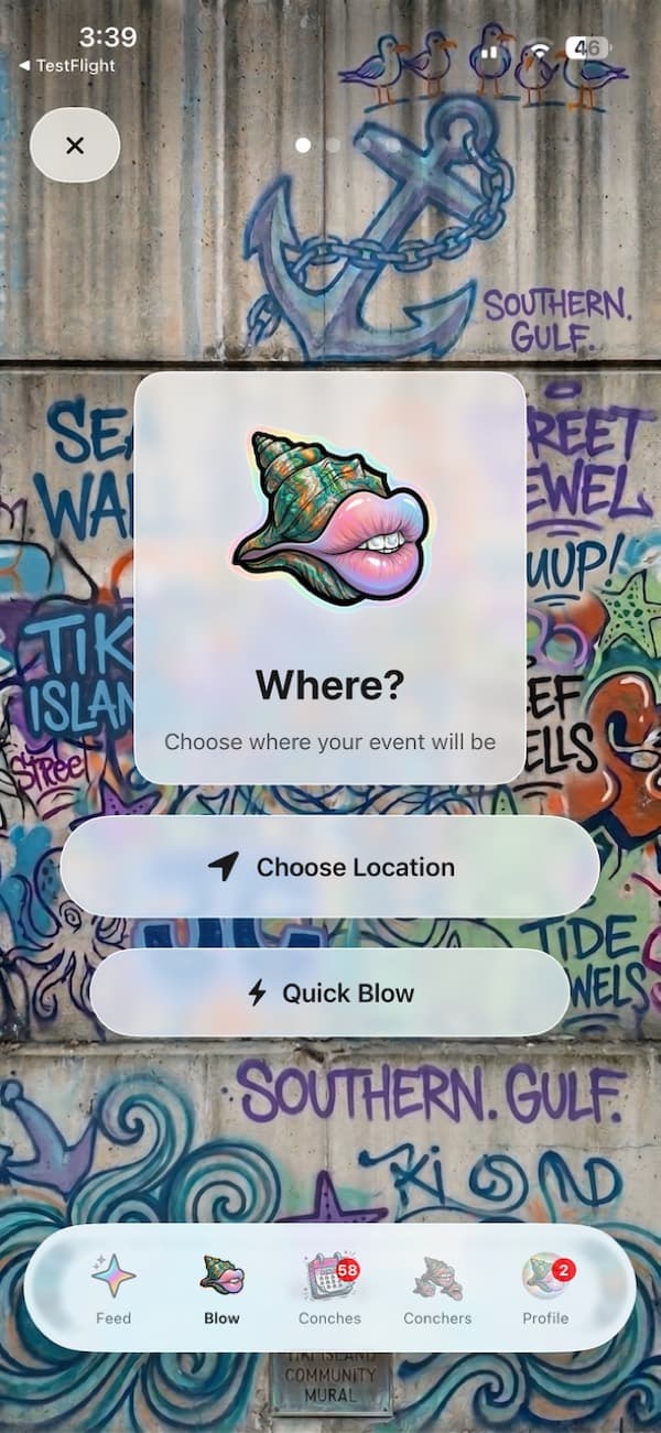 The blow wizard asking where your event will be, with a Quick Blow option