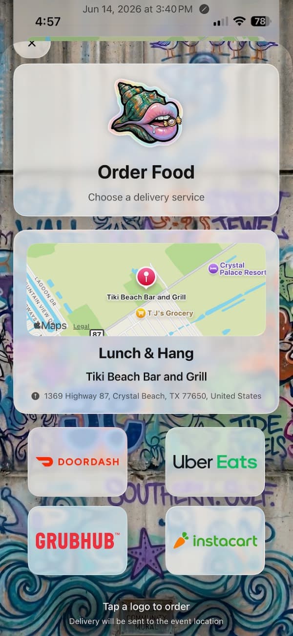 The Get a Ride screen offering Uber and Lyft with the destination pre-filled